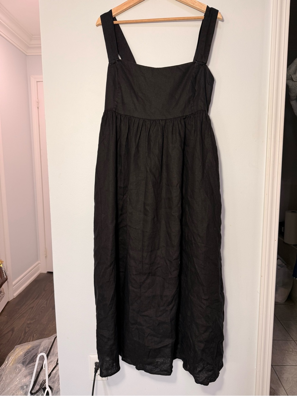 J. Crew Black Squareneck midi dress in linen size 14 - Picture 2 of 6